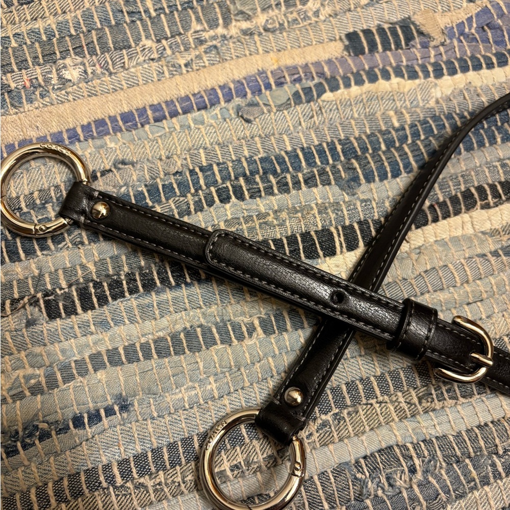 Coach Black Leather Strap for Bag with Silver Rings